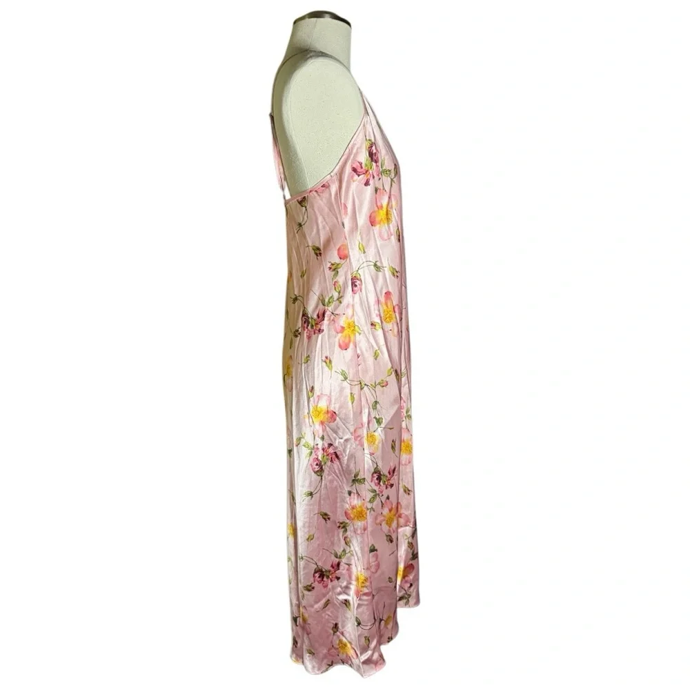 Cruz Pink Floral Satin Nightgown Slip Vintage Dress - Picture 4 of 9